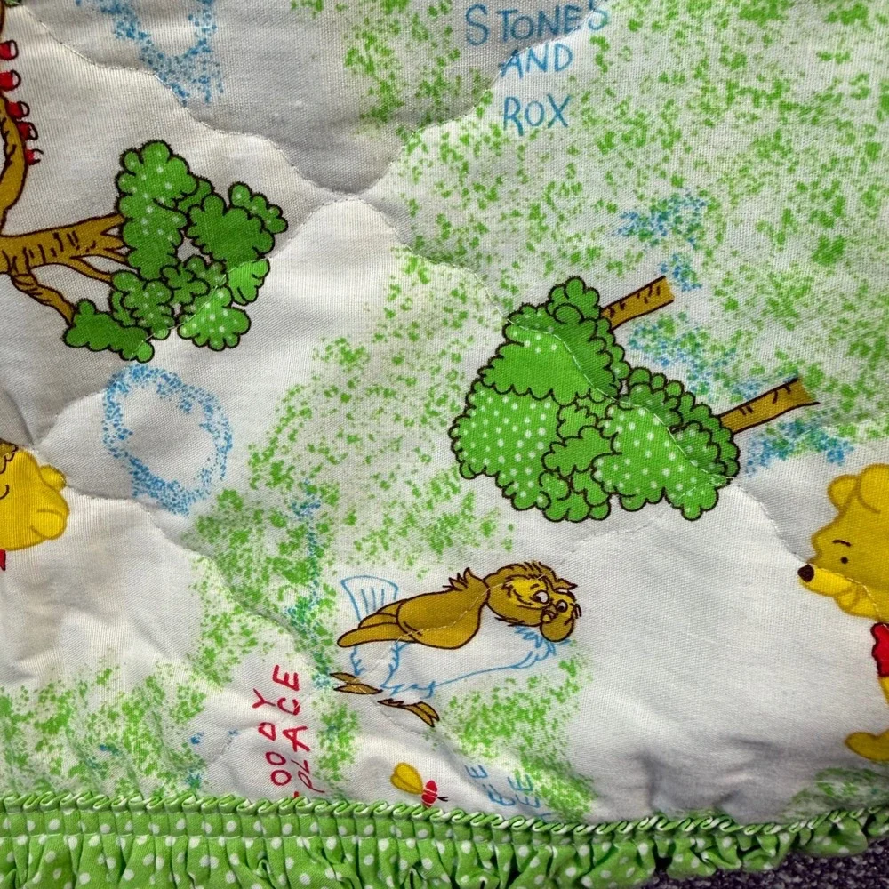 Sears Winnie the Pooh Quilted Baby Blanket 34x43 Green Vintage Ruffle Polka Dot